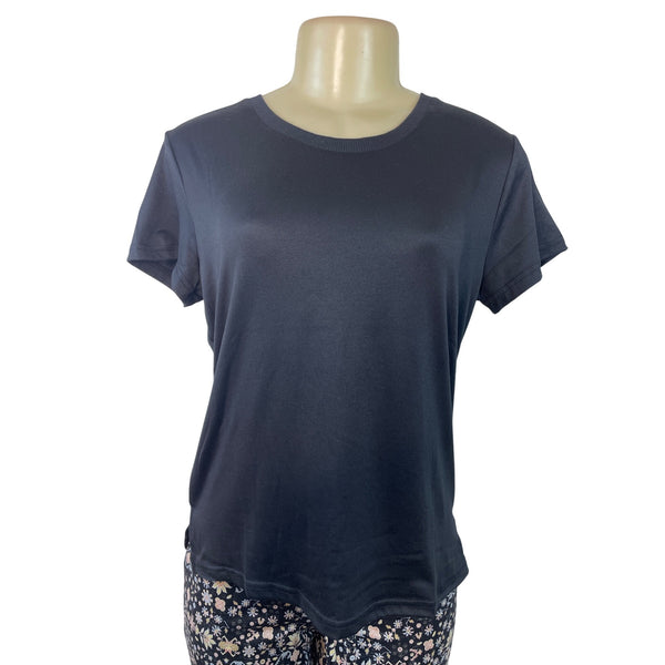 Muk Luks 3-Piece Black Open Cardigan T-Shirt & Floral Pant Lounge Set Sz S - New