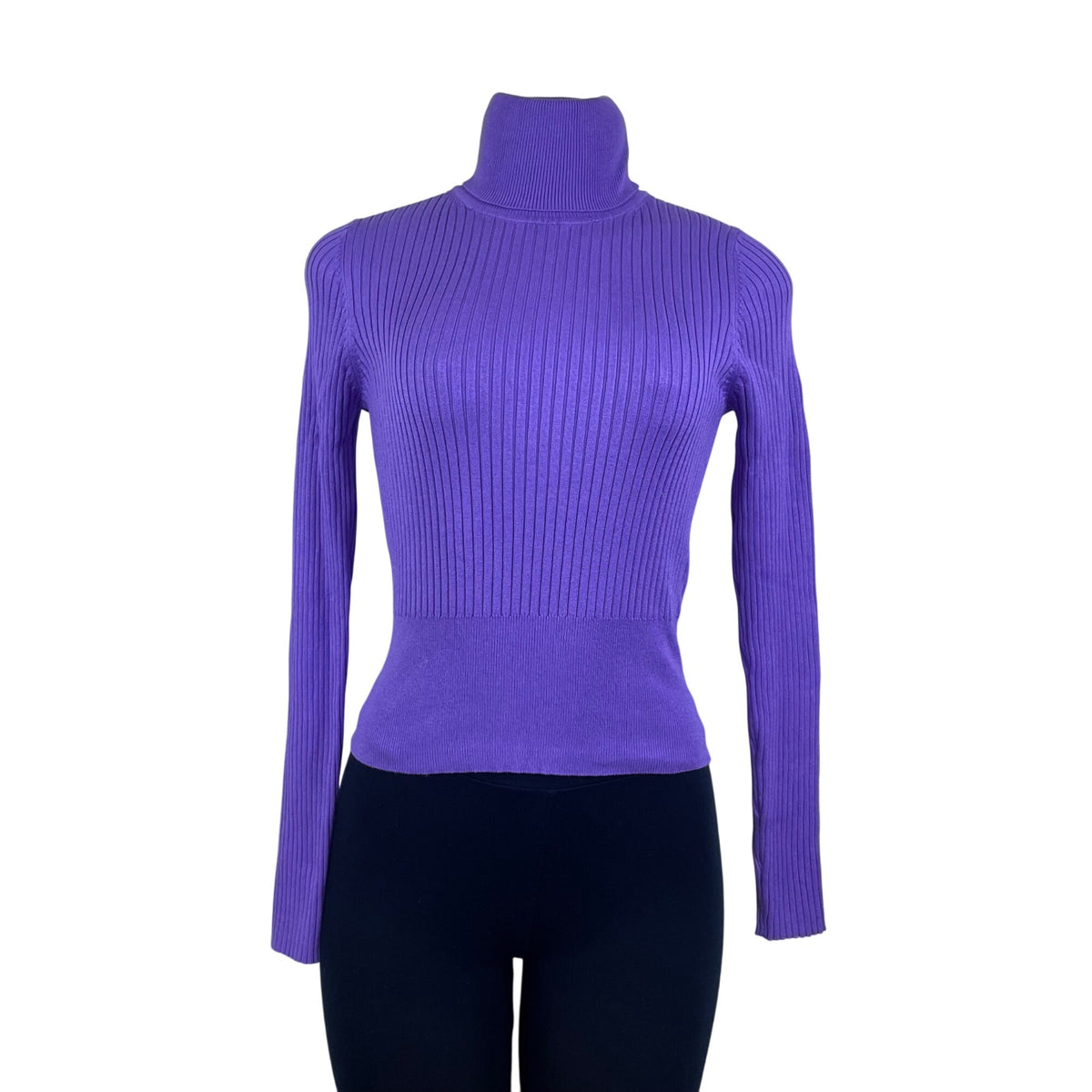 Zara Women’s Purple Ribbed Turtleneck Sweater Long Sleeve Knit Size M - New