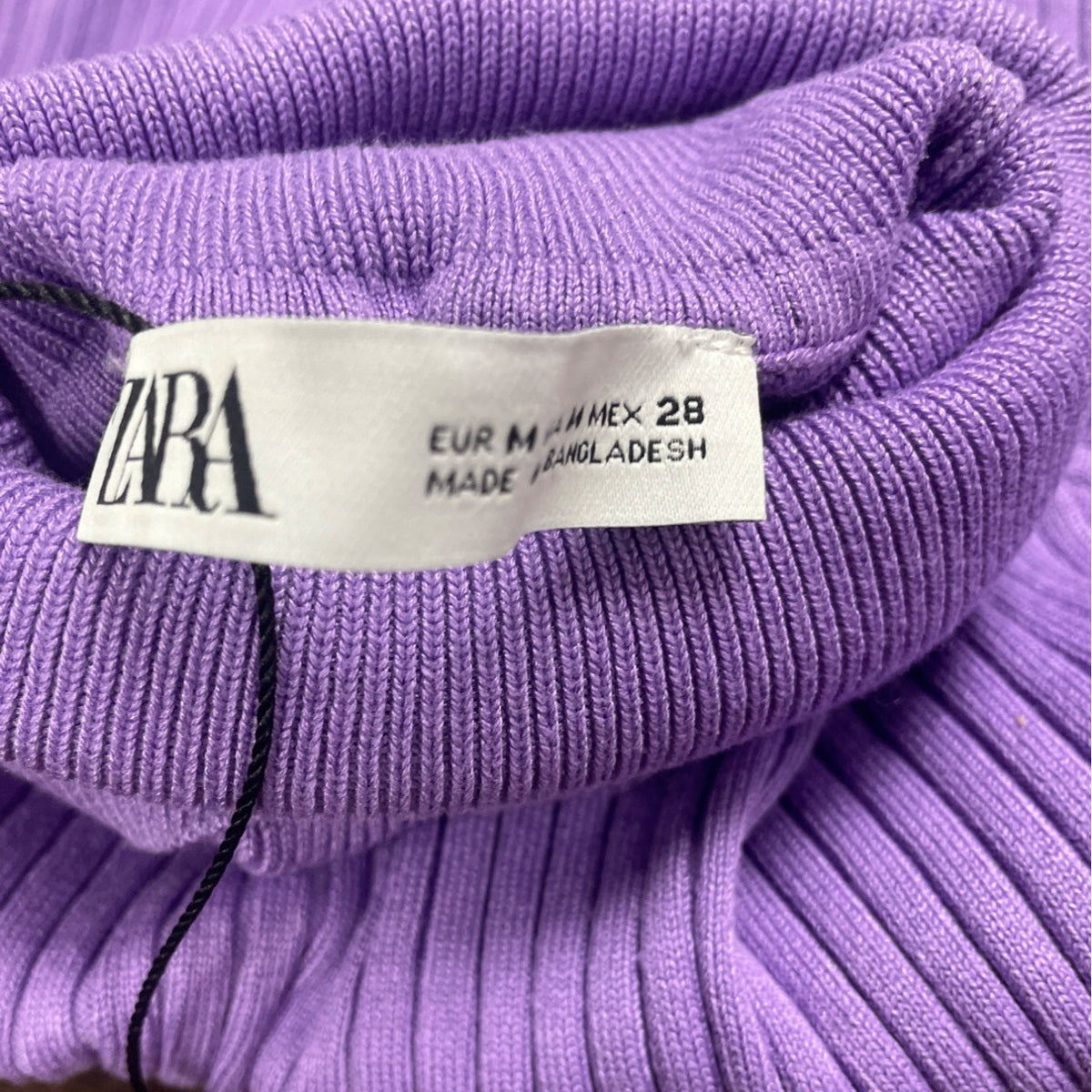 Zara Women’s Purple Ribbed Turtleneck Sweater Long Sleeve Knit Size M - New