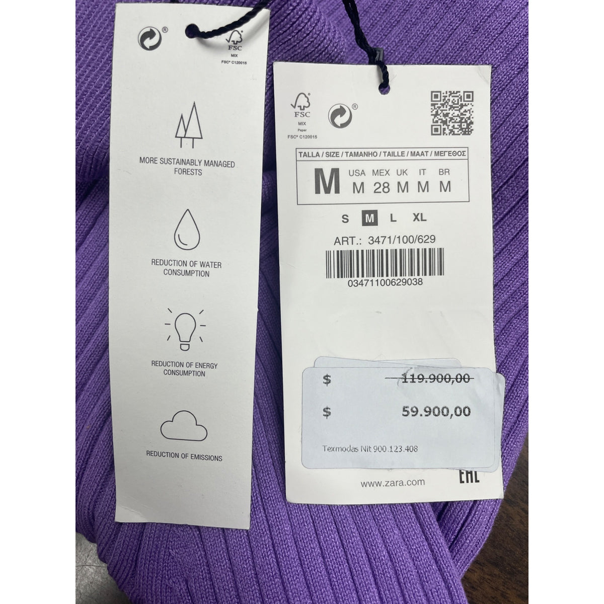 Zara Women’s Purple Ribbed Turtleneck Sweater Long Sleeve Knit Size M - New