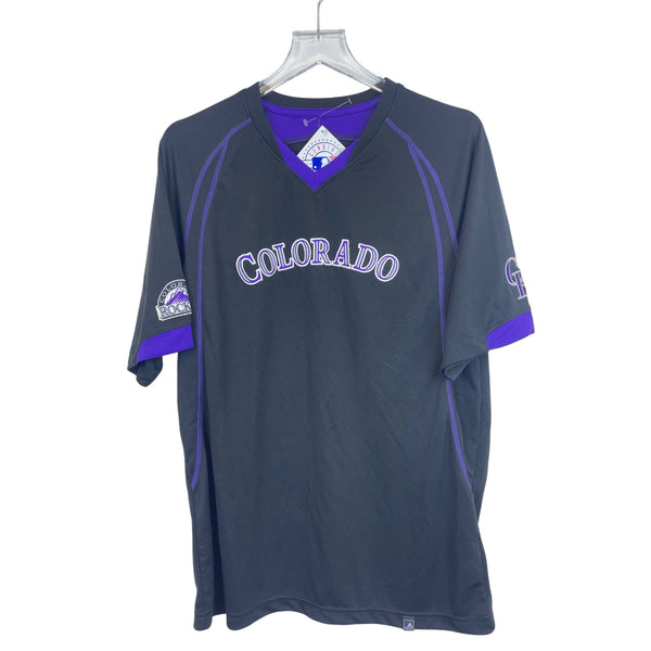 Majestic Mens Black/Purple Colorado Rockies Short Sleeve Shirt "MLB Genuine Merchandise" Size M