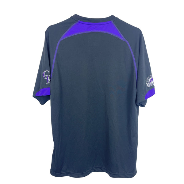 Majestic Mens Black/Purple Colorado Rockies Short Sleeve Shirt "MLB Genuine Merchandise" Size M
