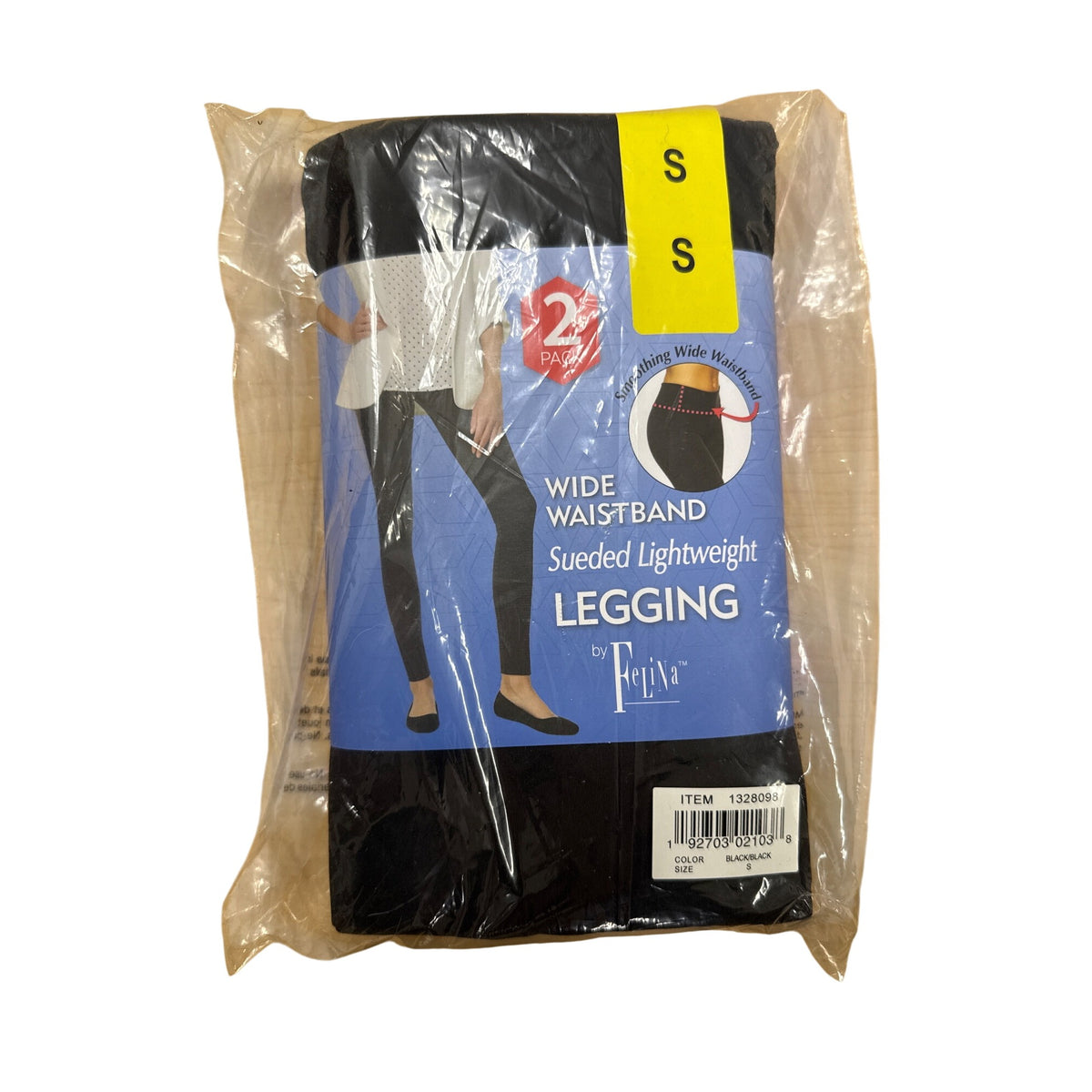 Felina Womens Black Sueded Lightweight Leggings 2-Pack Wide Waistband Small Size