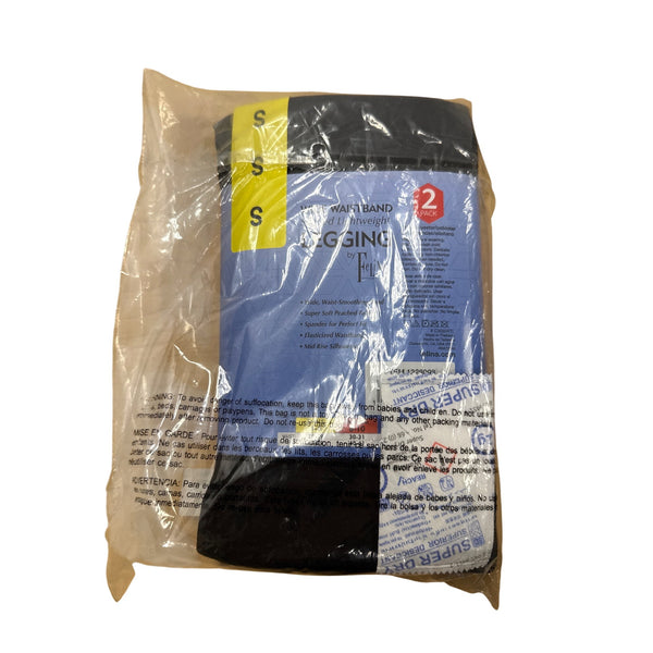 Felina Womens Black Sueded Lightweight Leggings 2-Pack Wide Waistband Small Size