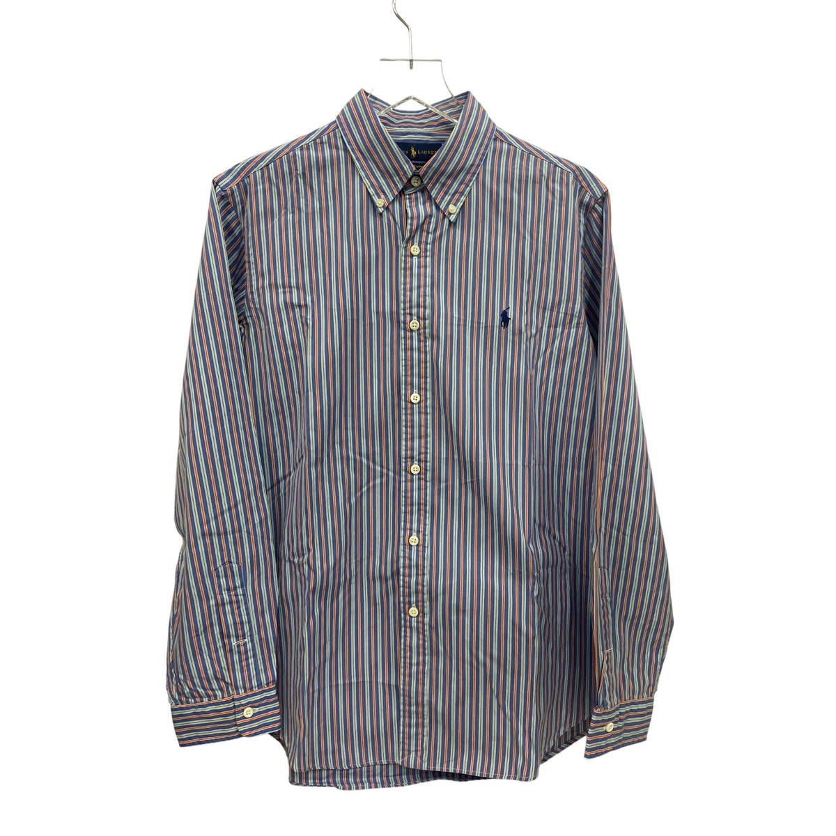 Ralph Lauren Mens Blue Multi-Color Cotton Striped Button-Up Shirt 120s Poplin Size Large
