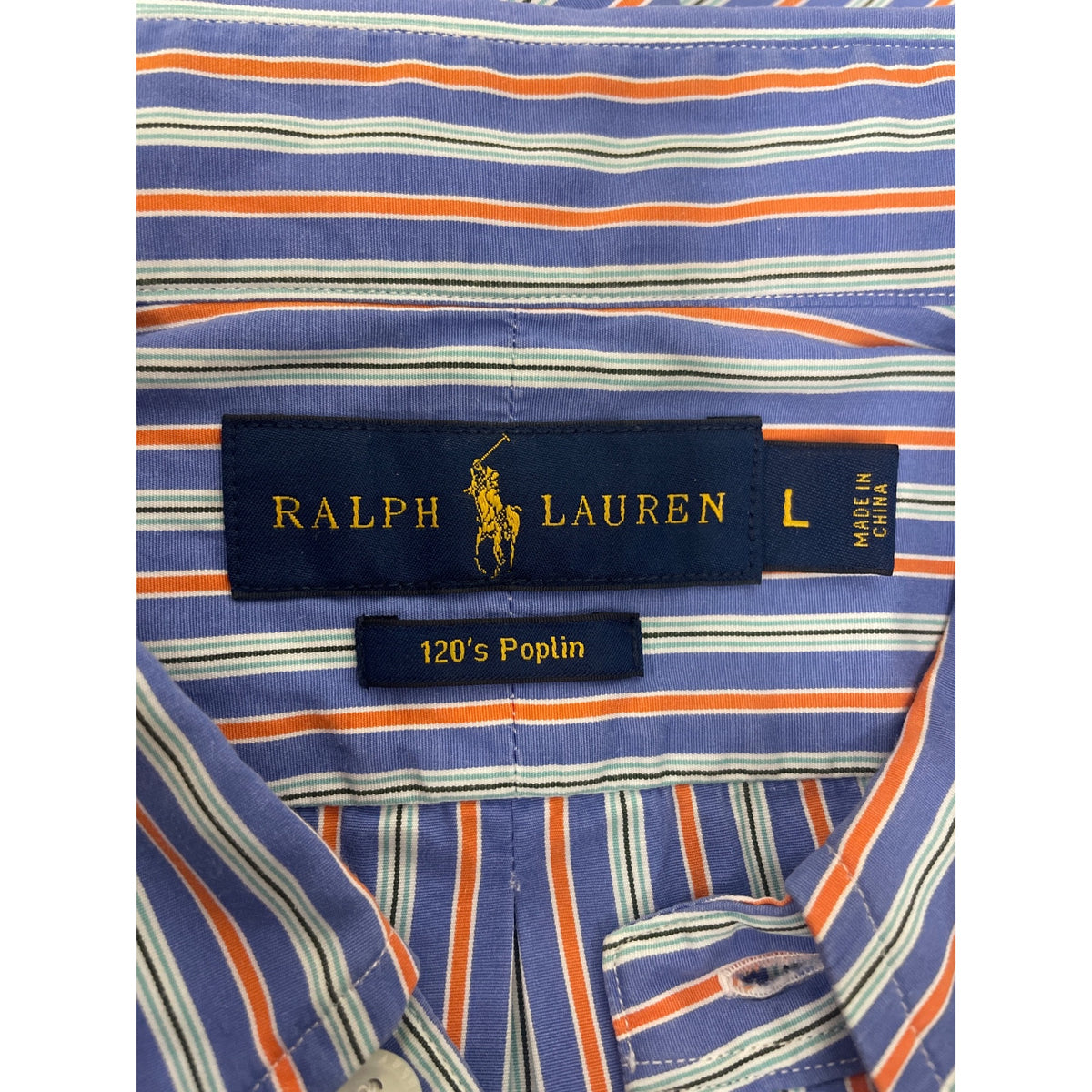 Ralph Lauren Mens Blue Multi-Color Cotton Striped Button-Up Shirt 120s Poplin Size Large