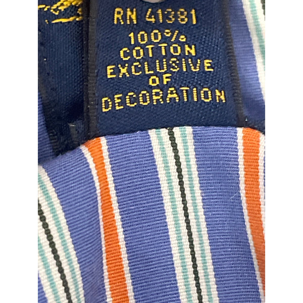 Ralph Lauren Mens Blue Multi-Color Cotton Striped Button-Up Shirt 120s Poplin Size Large
