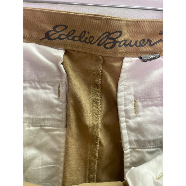 Eddie Bauer Mens Camel Cotton Twill Pants Size 34x30 Casual Flat-Front Straight Fit