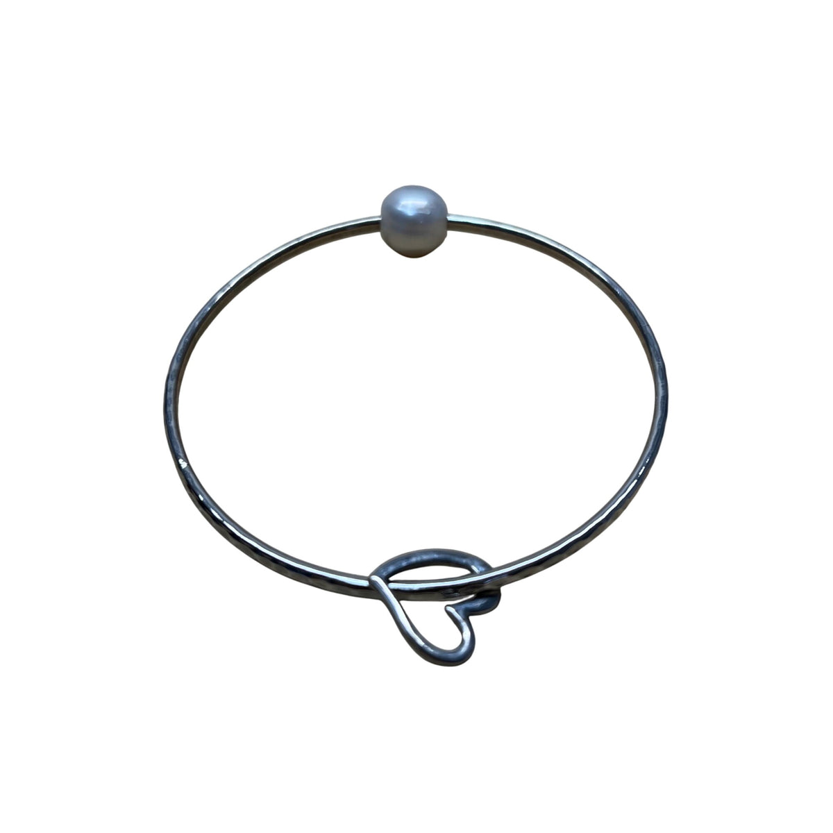 Silver Womens Bangle With Pearl Accent & Heart Detail Jewelry