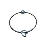 Silver Womens Bangle With Pearl Accent & Heart Detail Jewelry