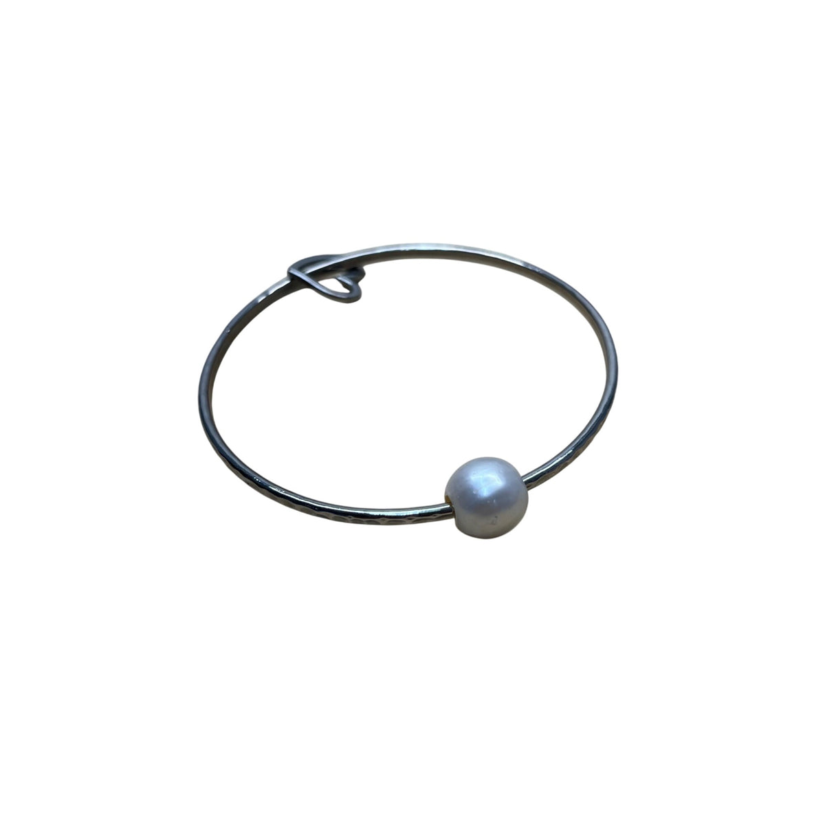 Silver Womens Bangle With Pearl Accent & Heart Detail Jewelry