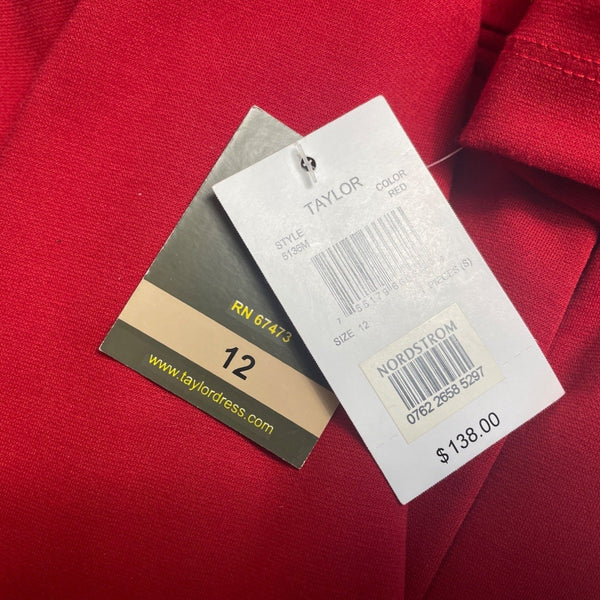 Taylor Womens 3/4 Sleeve Red Sheath Dress With Back Zipper Sz 12- NEW