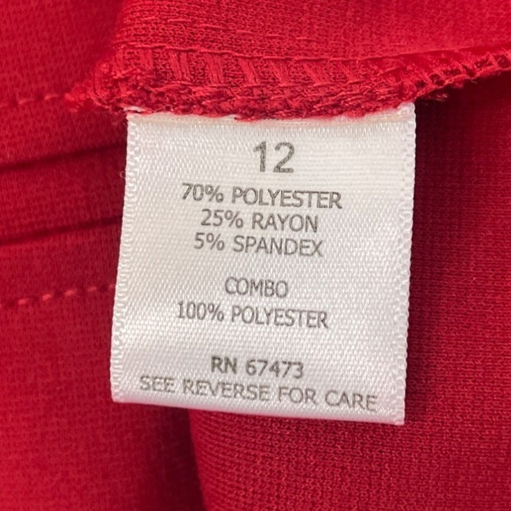 Taylor Womens 3/4 Sleeve Red Sheath Dress With Back Zipper Sz 12- NEW