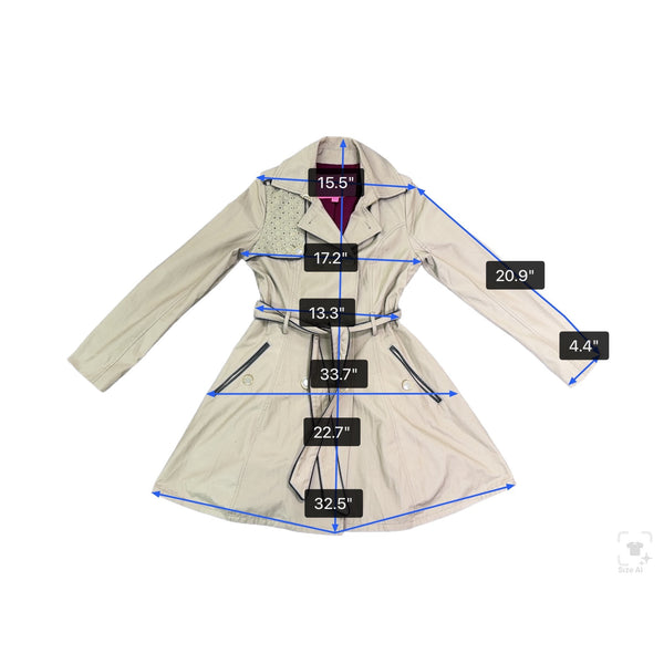 Betsey Johnson Women’s Beige Studded Trench Coat Jacket Detailed Belt Sz XS