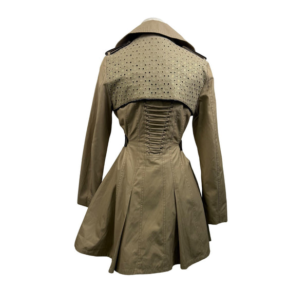 Betsey Johnson Women’s Beige Studded Trench Coat Jacket Detailed Belt Sz XS