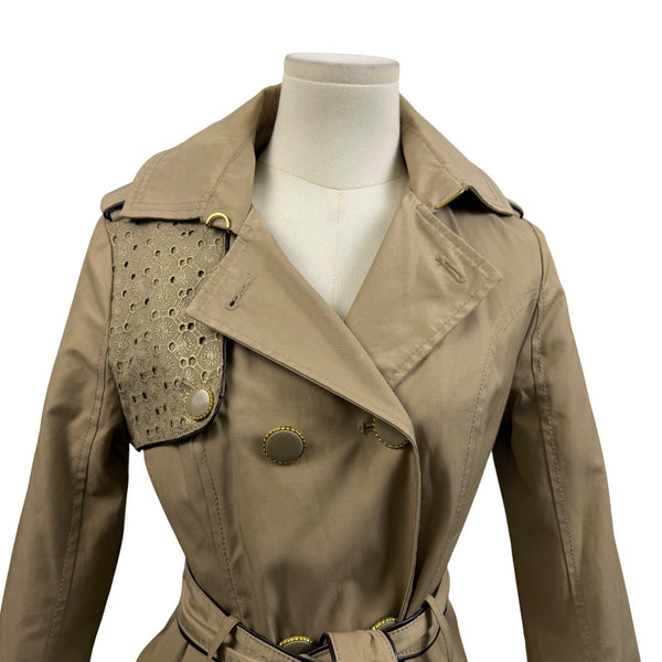 Betsey Johnson Women’s Beige Studded Trench Coat Jacket Detailed Belt Sz XS