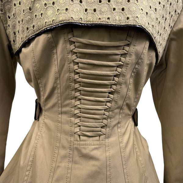 Betsey Johnson Women’s Beige Studded Trench Coat Jacket Detailed Belt Sz XS