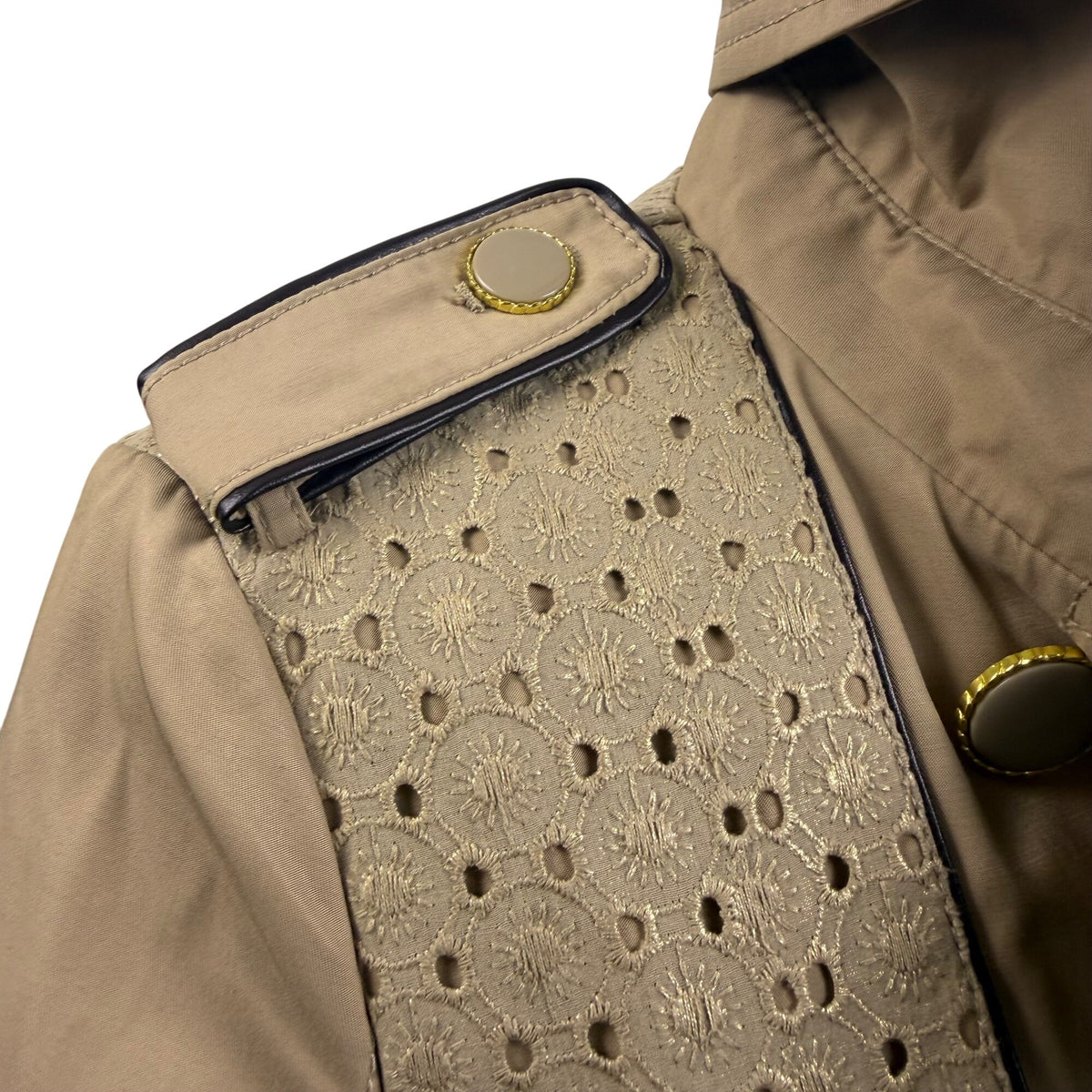 Betsey Johnson Women’s Beige Studded Trench Coat Jacket Detailed Belt Sz XS