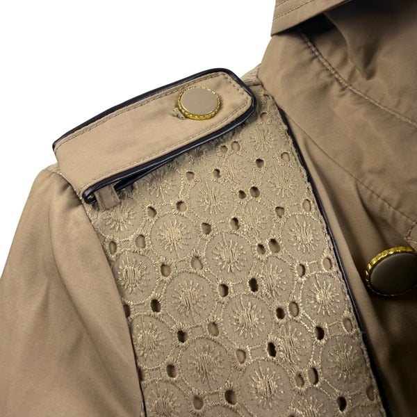 Betsey Johnson Women’s Beige Studded Trench Coat Jacket Detailed Belt Sz XS