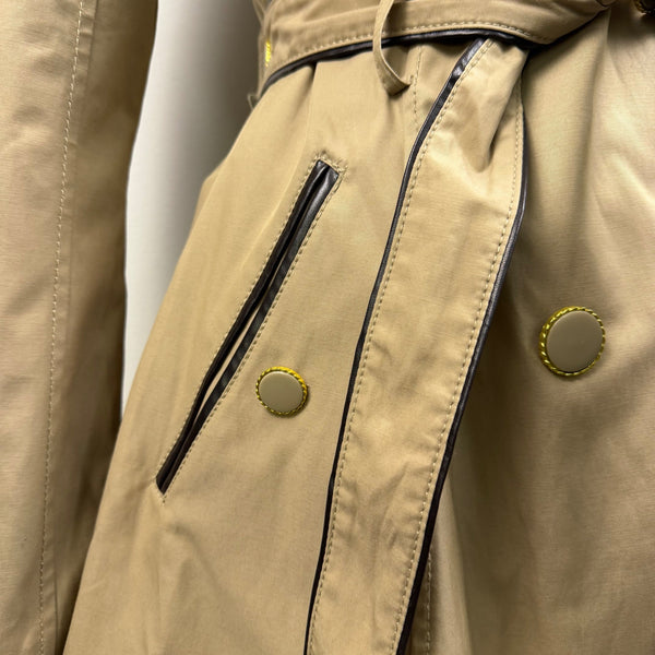 Betsey Johnson Women’s Beige Studded Trench Coat Jacket Detailed Belt Sz XS