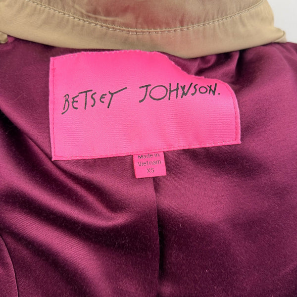 Betsey Johnson Women’s Beige Studded Trench Coat Jacket Detailed Belt Sz XS