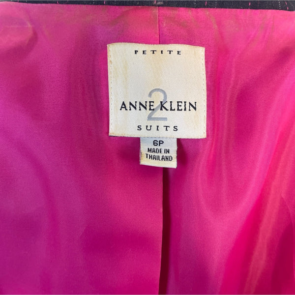 Ann Klein Women’s Pinstripe Two-Piece Suit Jacket & Skirt Size 6P Button-Up Closure Classic Fit Professional Office Wear
