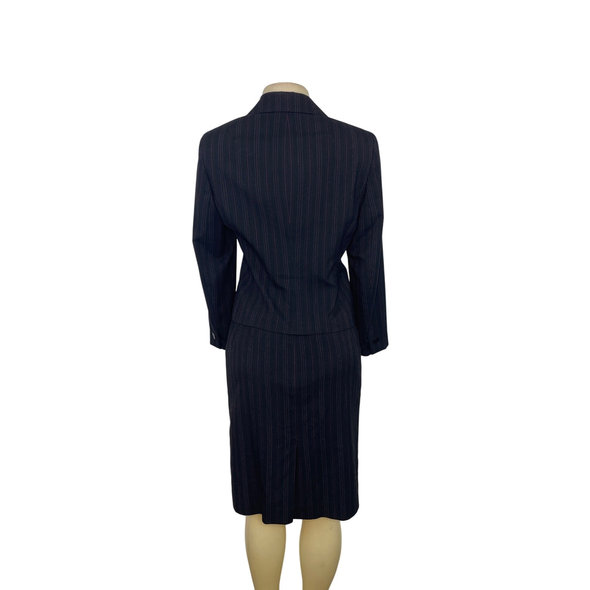 Ann Klein Women’s Pinstripe Two-Piece Suit Jacket & Skirt Size 6P Button-Up Closure Classic Fit Professional Office Wear