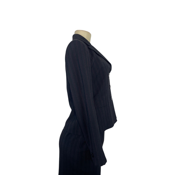 Ann Klein Women’s Pinstripe Two-Piece Suit Jacket & Skirt Size 6P Button-Up Closure Classic Fit Professional Office Wear