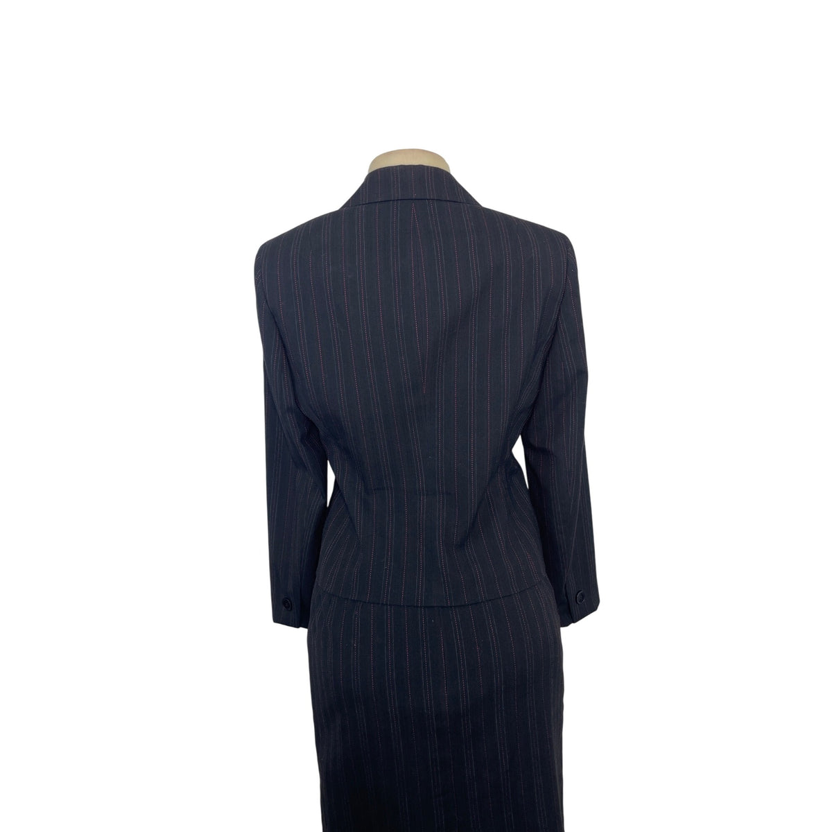 Ann Klein Women’s Pinstripe Two-Piece Suit Jacket & Skirt Size 6P Button-Up Closure Classic Fit Professional Office Wear