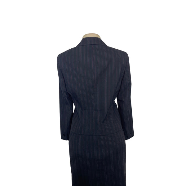 Ann Klein Women’s Pinstripe Two-Piece Suit Jacket & Skirt Size 6P Button-Up Closure Classic Fit Professional Office Wear