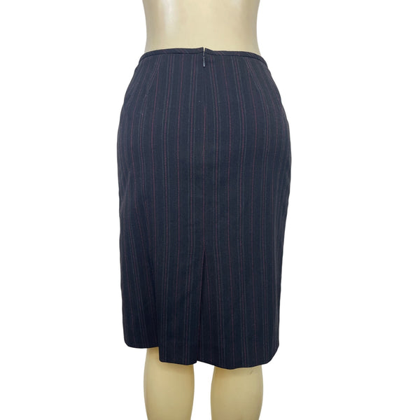 Ann Klein Women’s Pinstripe Two-Piece Suit Jacket & Skirt Size 6P Button-Up Closure Classic Fit Professional Office Wear