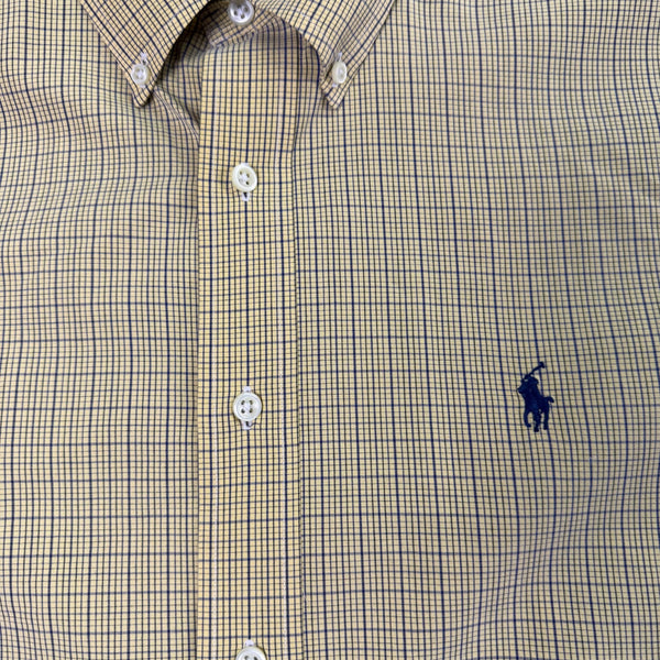 Ralph Lauren Mens Yellow Plaid Cotton Button-Down Shirt Long Sleeve Size L