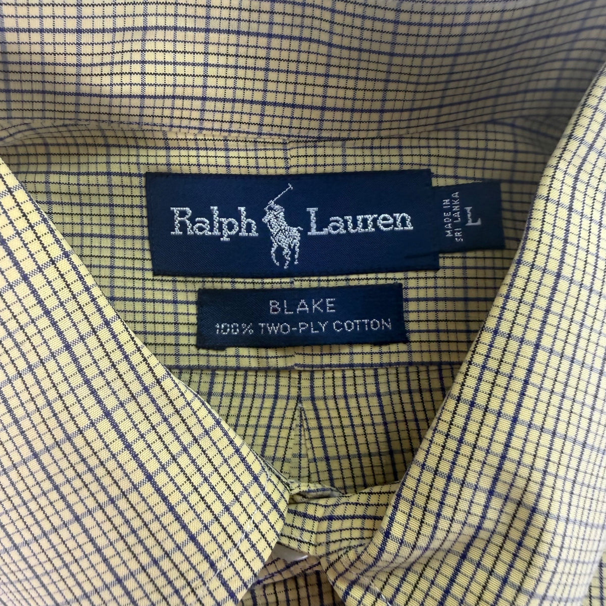 Ralph Lauren Mens Yellow Plaid Cotton Button-Down Shirt Long Sleeve Size L