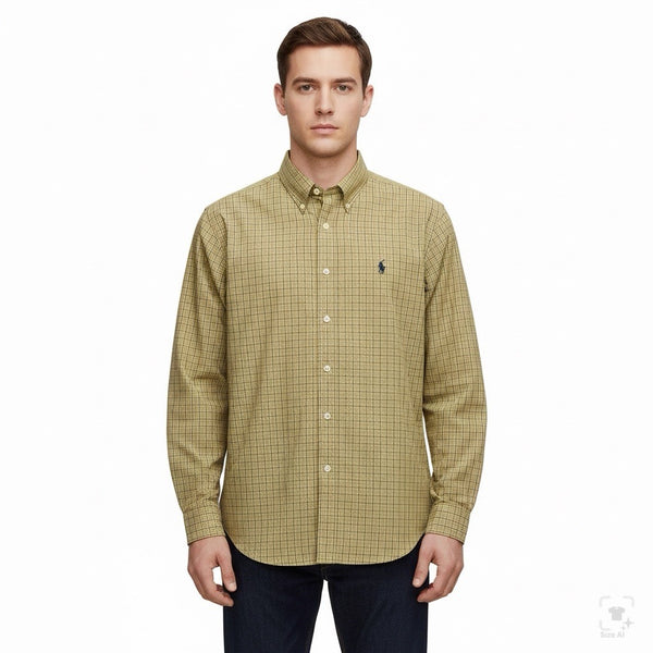 Ralph Lauren Mens Yellow Plaid Cotton Button-Down Shirt Long Sleeve Size L