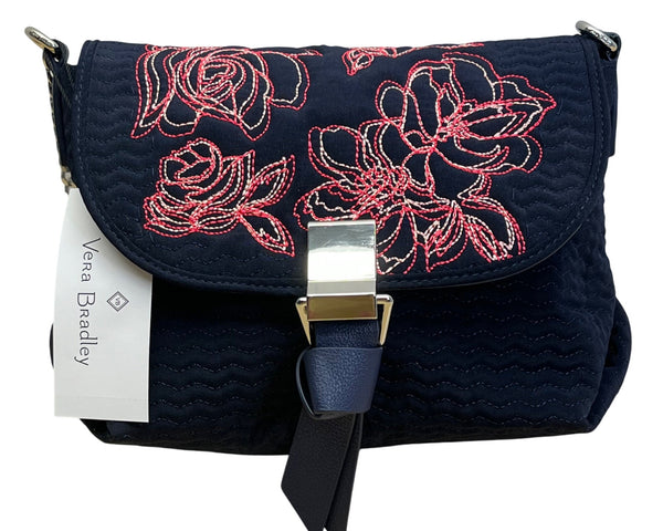 Vera Bradley Womens Navy Floral Embroidered Crossbody Bag With RFID Protection