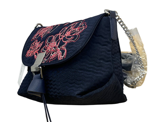 Vera Bradley Womens Navy Floral Embroidered Crossbody Bag With RFID Protection