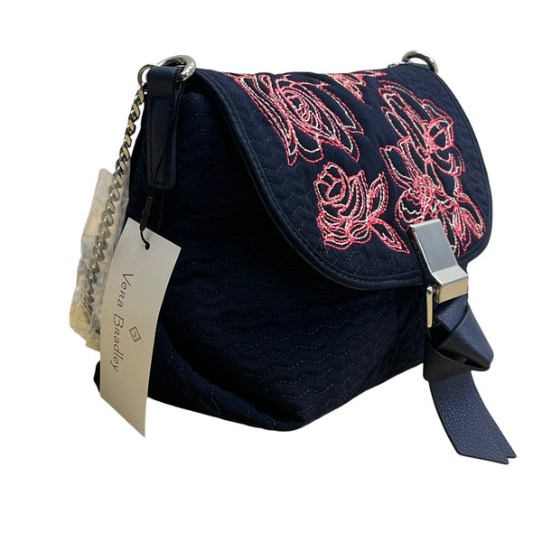 Vera Bradley Womens Navy Floral Embroidered Crossbody Bag With RFID Protection