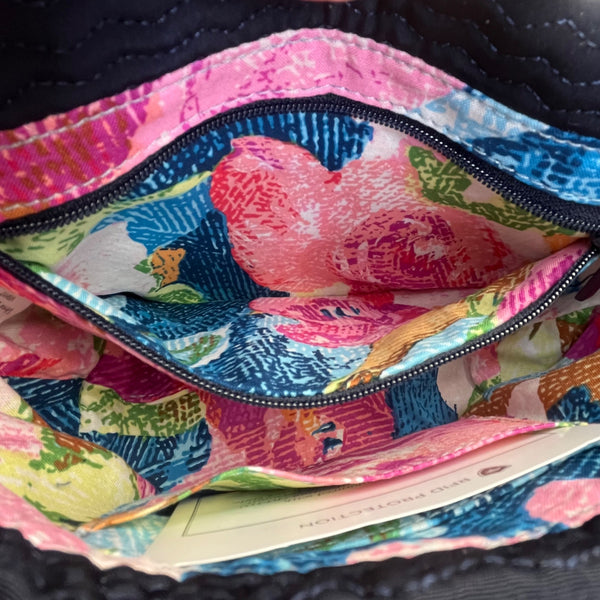 Vera Bradley Womens Navy Floral Embroidered Crossbody Bag With RFID Protection