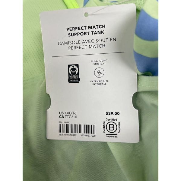 Athleta Girl Support Tank Lime Green/Blue Striped Racerback XXLG /16 - New