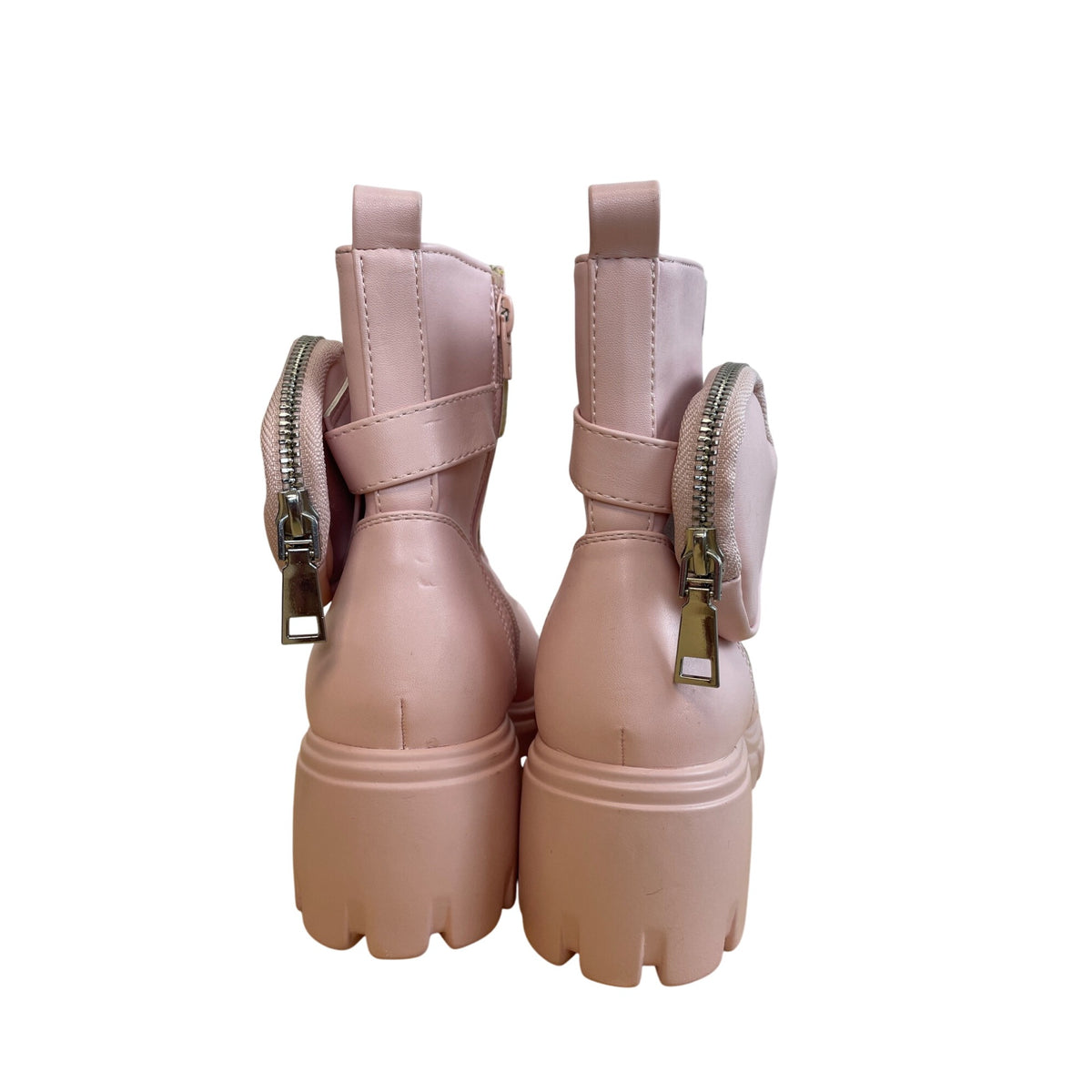 Tanzi Girls Pink Man-Made Chunky Sole Combat Boots With Detachable Pouch Size 5 US