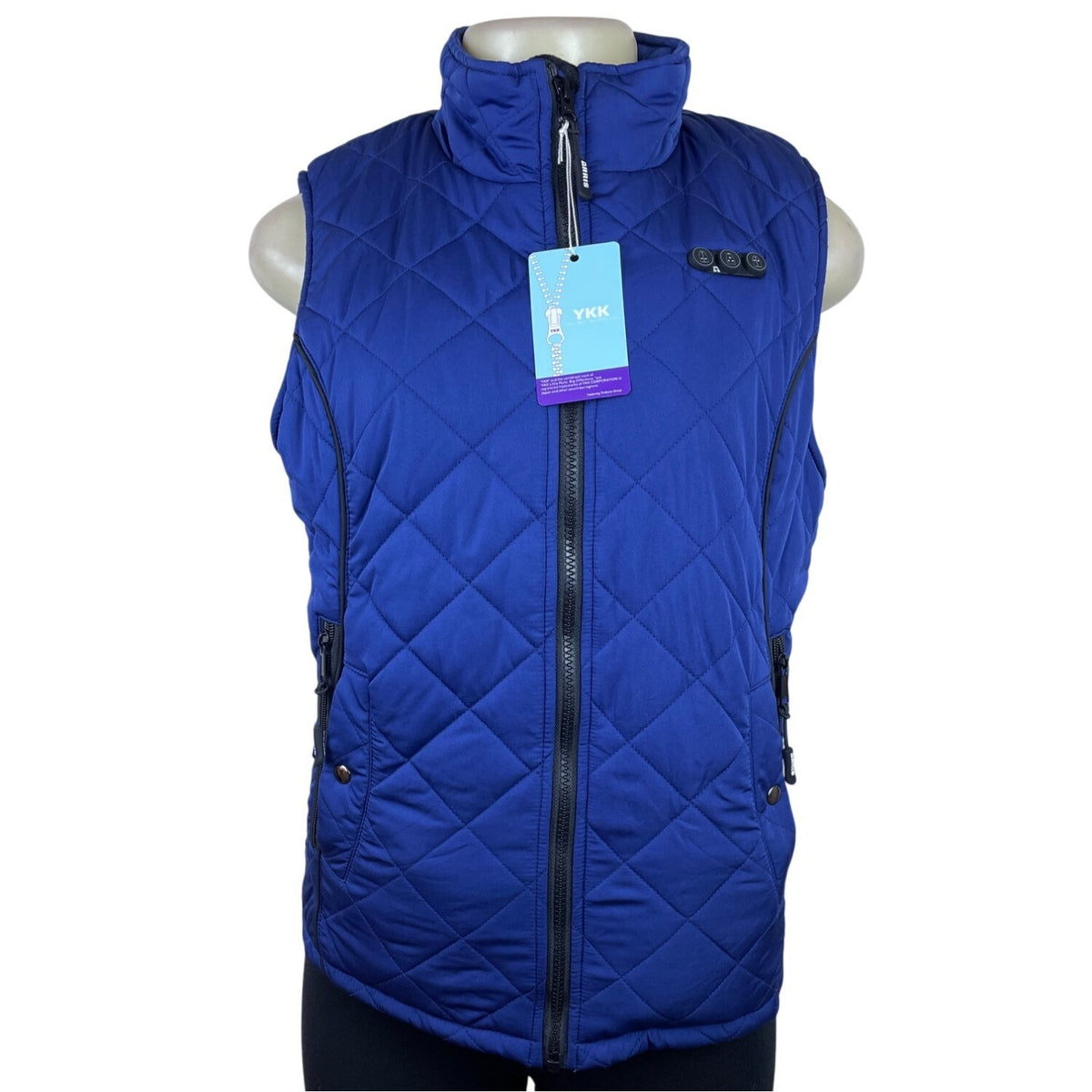 Arris Womens Blue Quilted Heated Vest Full Zip Warm Fleece-Lined - New