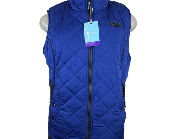 Arris Womens Blue Quilted Heated Vest Full Zip Warm Fleece-Lined - New