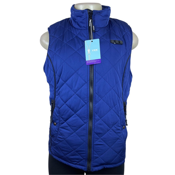 Arris Womens Blue Quilted Heated Vest Full Zip Warm Fleece-Lined - New