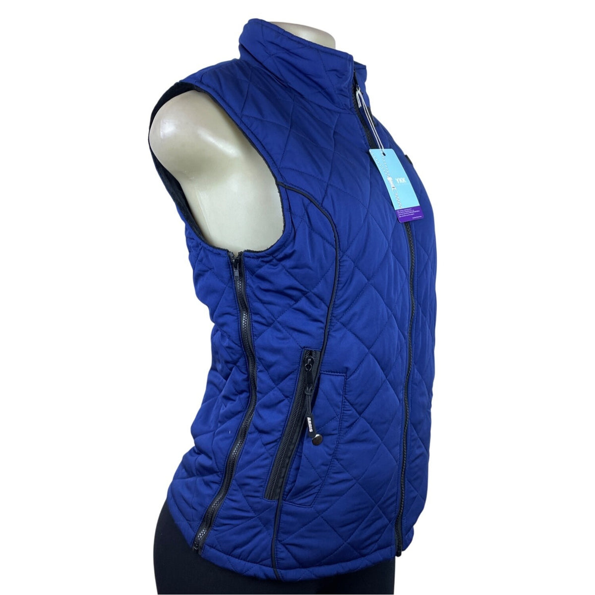 Arris Womens Blue Quilted Heated Vest Full Zip Warm Fleece-Lined - New
