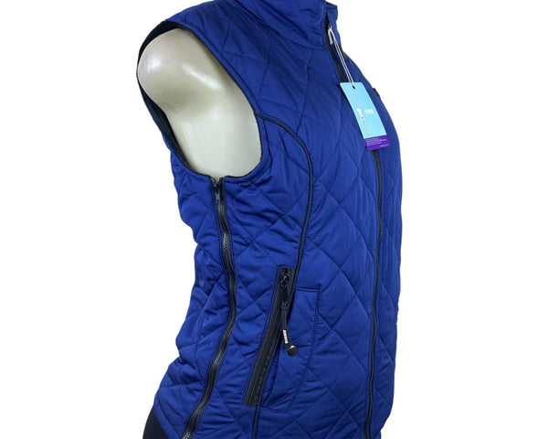 Arris Womens Blue Quilted Heated Vest Full Zip Warm Fleece-Lined - New