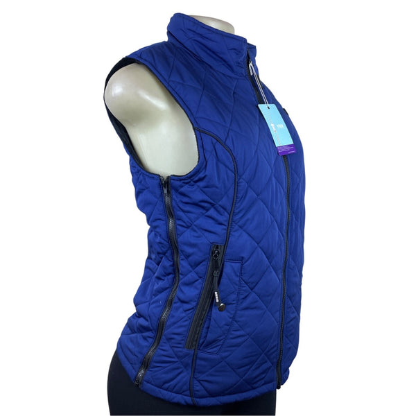 Arris Womens Blue Quilted Heated Vest Full Zip Warm Fleece-Lined - New