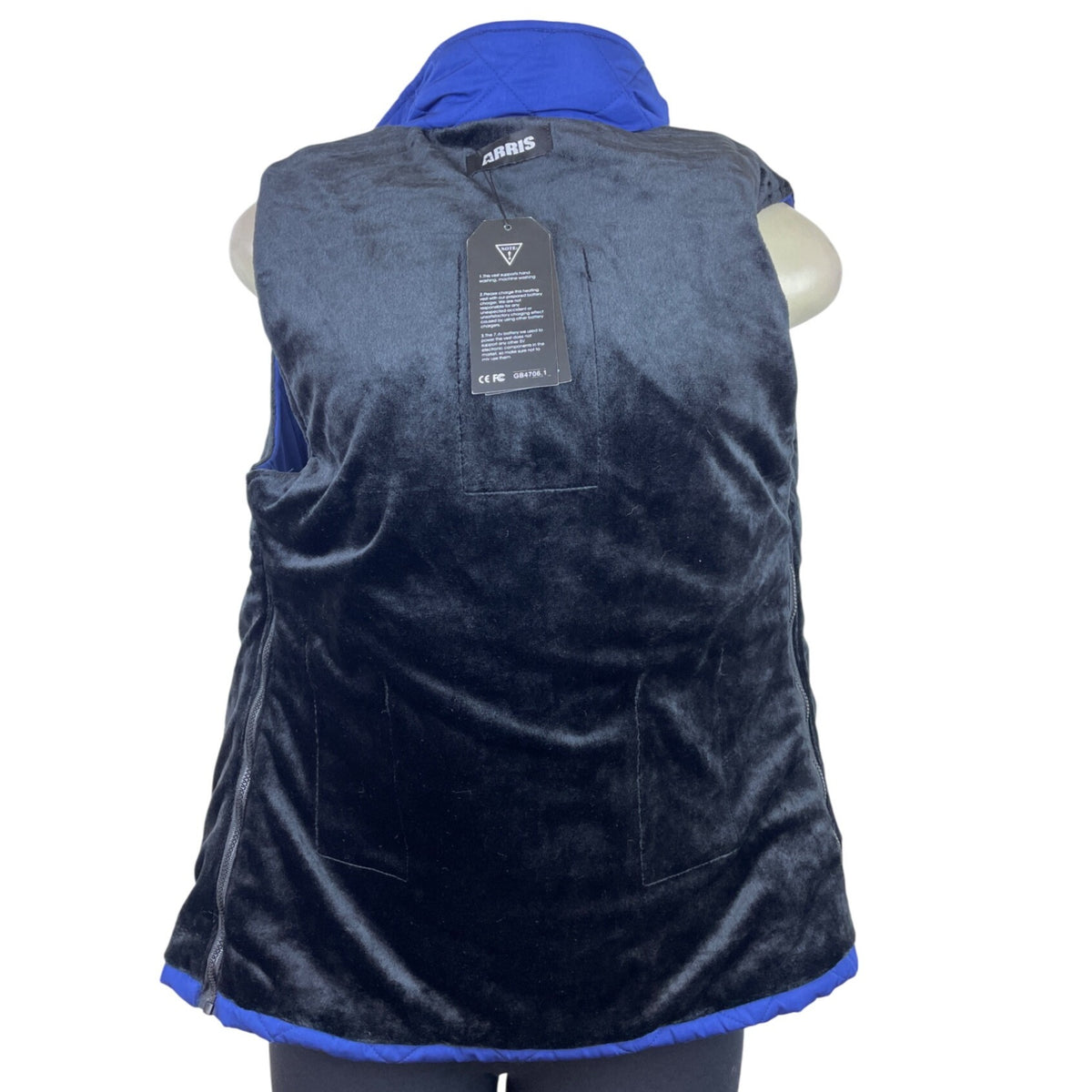 Arris Womens Blue Quilted Heated Vest Full Zip Warm Fleece-Lined - New