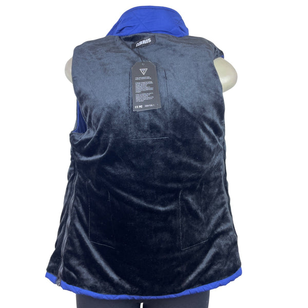 Arris Womens Blue Quilted Heated Vest Full Zip Warm Fleece-Lined - New