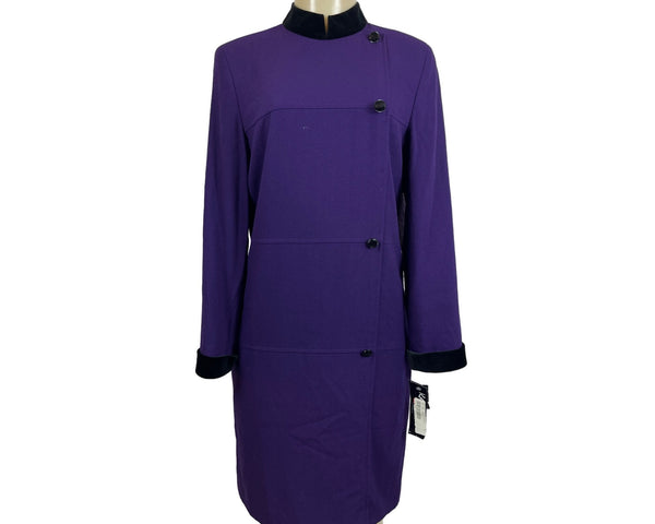 Kasper A.S.L. Purple Button-Up Long Sleeve Womens Dress Sz 8 - New