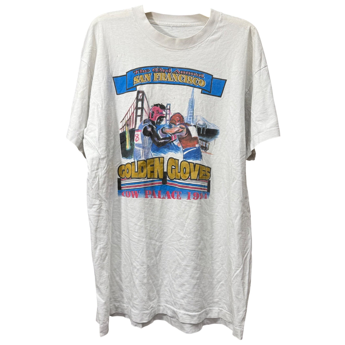 Knockout Sportswear Mens White Graphic Boxing T-Shirt Golden Gloves San Francisco L